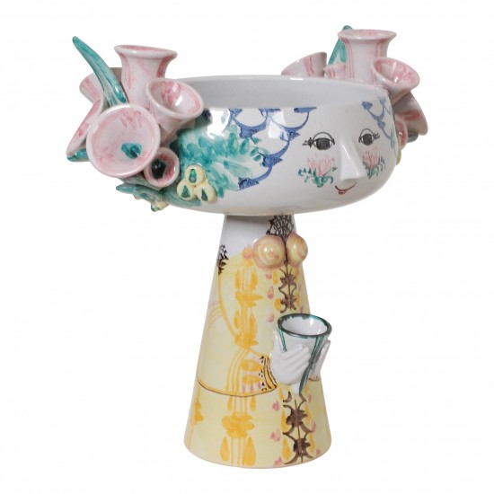 Bjørn Wiinblad 'Eva' vase of glazed ceramics with candlesticks on the sides H: 30