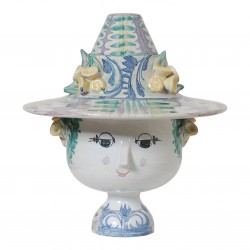 Bjørn Wiinblad Håndmalet Lågskål af glaseret keramik med blåt glasur H: 25 Bjørn Wiinblad Håndmalet Lågskål af glaseret keramik med blåt glasur H: 25