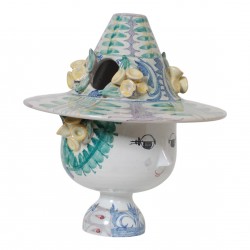 Bjørn Wiinblad Håndmalet Lågskål af glaseret keramik med blåt glasur H: 25 Bjørn Wiinblad Håndmalet Lågskål af glaseret keramik med blåt glasur H: 25