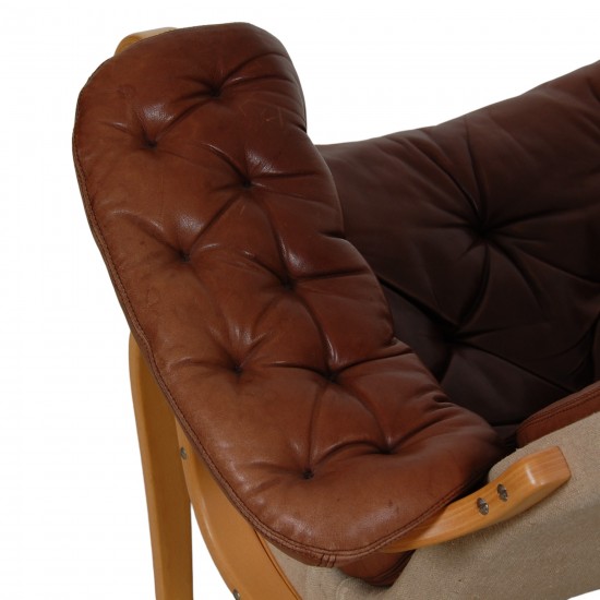 Bruno Mathsson Pernilla chair model 69 in brown aniline leather