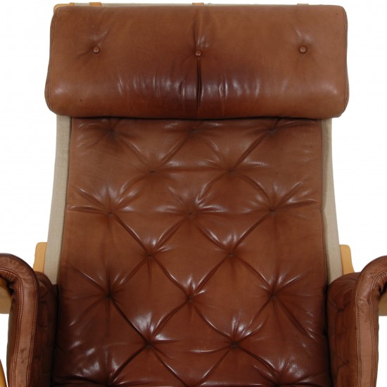 Bruno Mathsson Pernilla chair model 69 in brown aniline leather