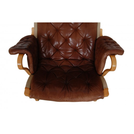 Bruno Mathsson Pernilla chair model 69 in brown aniline leather