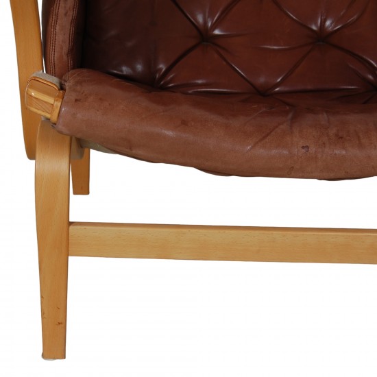 Bruno Mathsson Pernilla chair model 69 in brown aniline leather