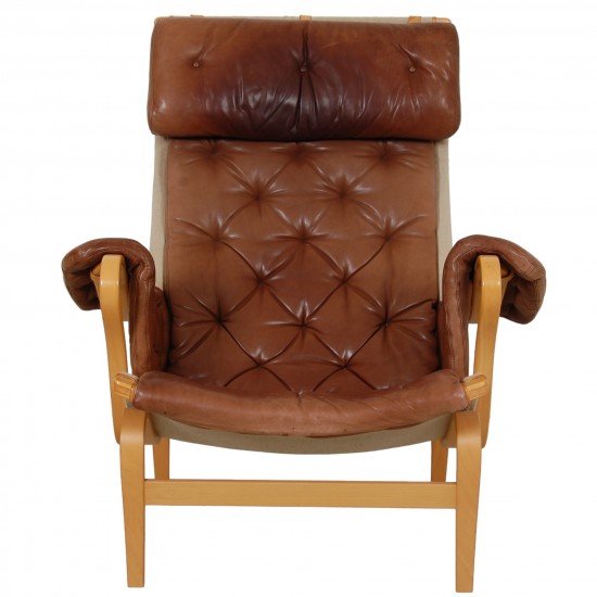 Bruno Mathsson Pernilla chair model 69 in brown aniline leather