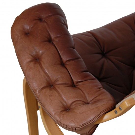 Bruno Mathsson Pernilla chair model 69 in brown aniline leather