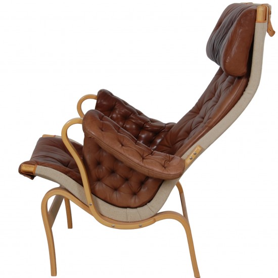 Bruno Mathsson Pernilla chair model 69 in brown aniline leather