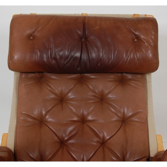 Bruno Mathsson Pernilla chair model 69 in brown aniline leather