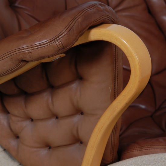 Bruno Mathsson Pernilla chair model 69 in brown aniline leather