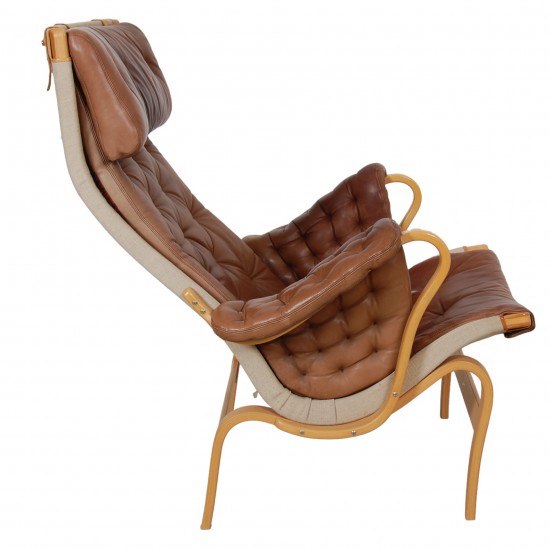 Bruno Mathsson Pernilla chair model 69 in brown aniline leather