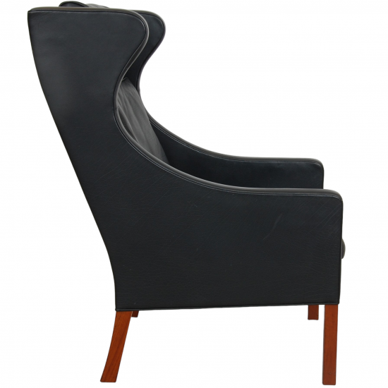 Børge Mogensen Wingchair in patinated black buffalo leather