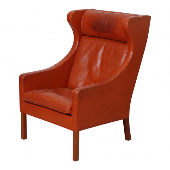 Børge Mogensen Lounge chair, Wing chair with original cognac leather