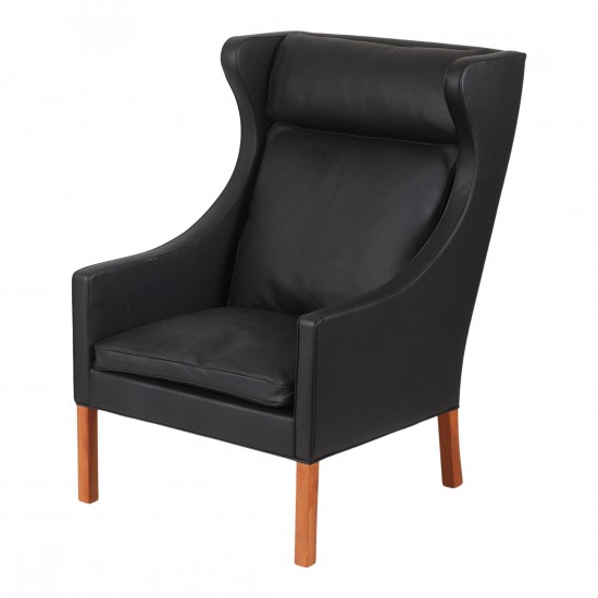 Børge Mogensen Wing chair armchair newly upholstered with black bison leather