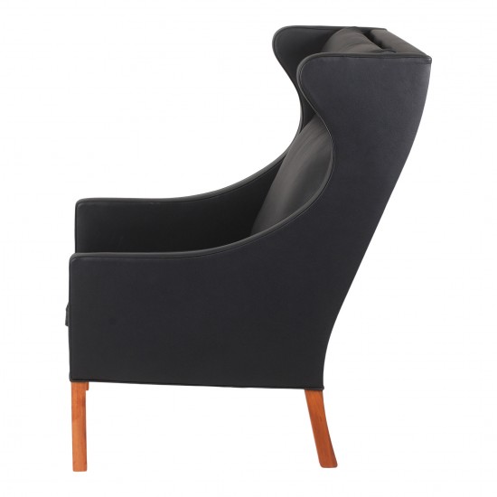 Børge Mogensen Wing chair armchair newly upholstered with black bison leather