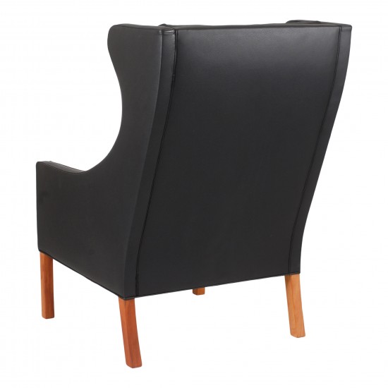 Børge Mogensen Wing chair armchair newly upholstered with black bison leather