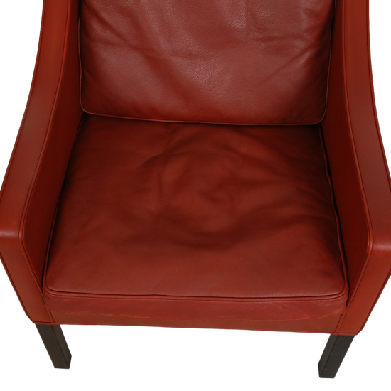 Børge Mogensen 2207 lounge chair in red leather with patina