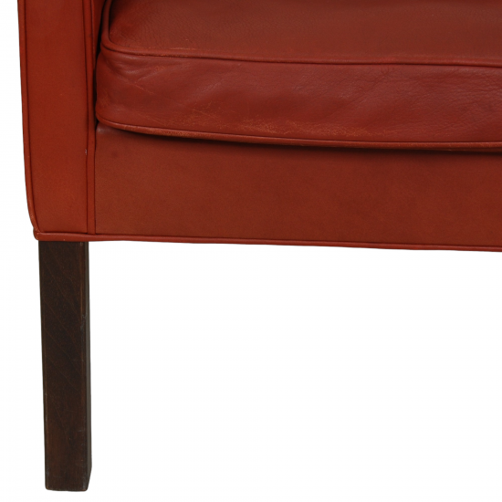 Børge Mogensen 2207 lounge chair in red leather with patina