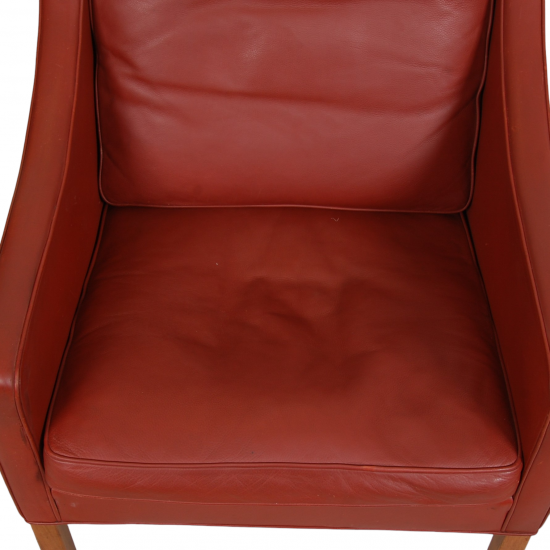 Børge Mogensen 2207 lounge chair in red leather with patina