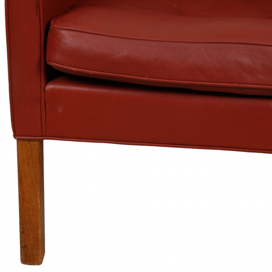 Børge Mogensen 2207 lounge chair in red leather with patina