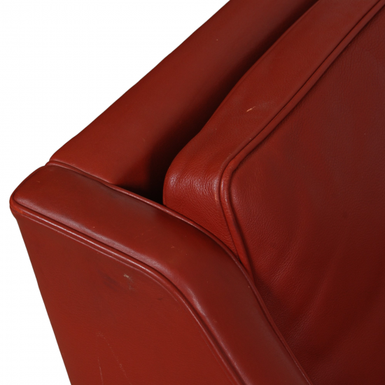 Børge Mogensen 2207 lounge chair in red leather with patina