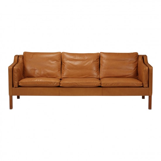 Børge Mogensen 3pers sofa, model 2213, nypolstret i cognac anilin læder