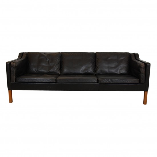 Børge Mogensen 3 seater sofa 2213 in patinated black leather