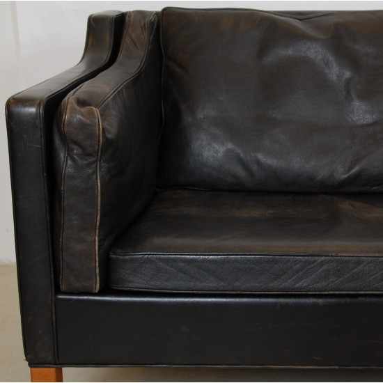 Børge Mogensen 3 seater sofa 2213 in patinated black leather