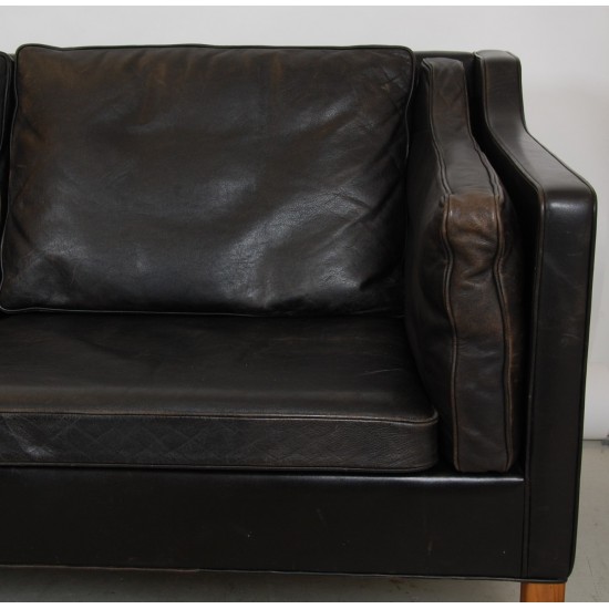 Børge Mogensen 3 seater sofa 2213 in patinated black leather