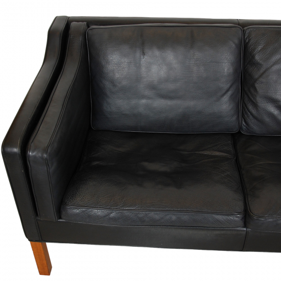 Børge Mogensen 2213 3.pers sofa in black buffalo leather with patina