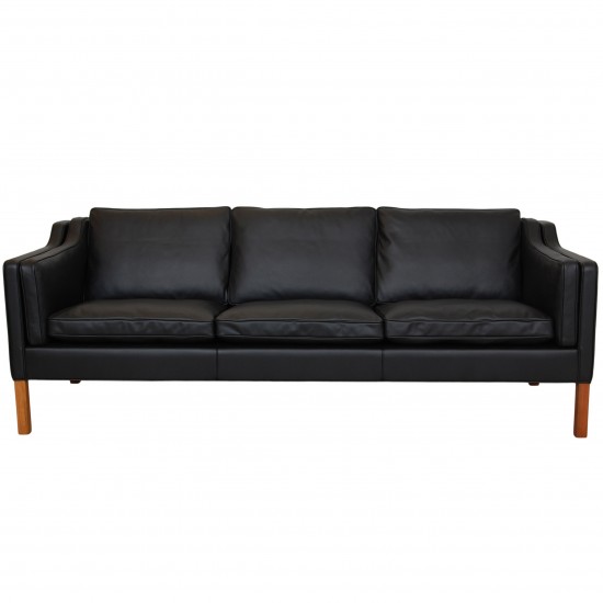 Børge Mogensen 2213 3.pers sofa nybetrukket i sort nevada anilin læder