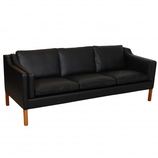 Børge Mogensen 2213, 3.seater sofa reupholstered in black nevada aniline leather