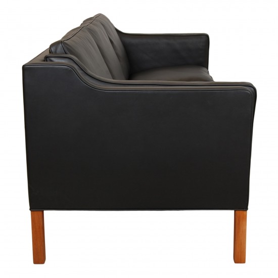 Børge Mogensen 2213, 3.seater sofa reupholstered in black nevada aniline leather