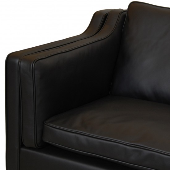 Børge Mogensen 2213, 3.seater sofa reupholstered in black nevada aniline leather