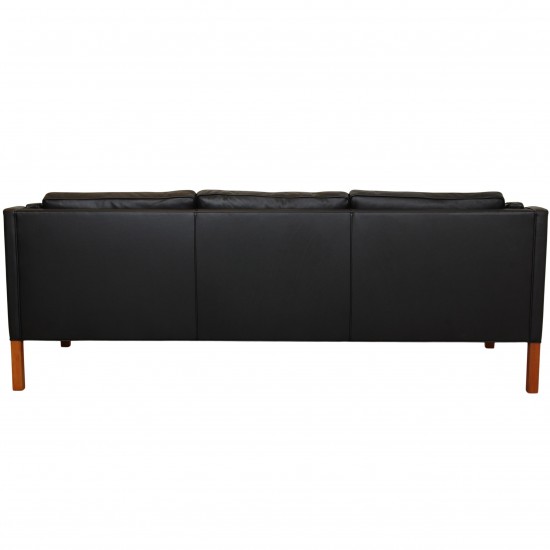 Børge Mogensen 2213, 3.seater sofa reupholstered in black nevada aniline leather