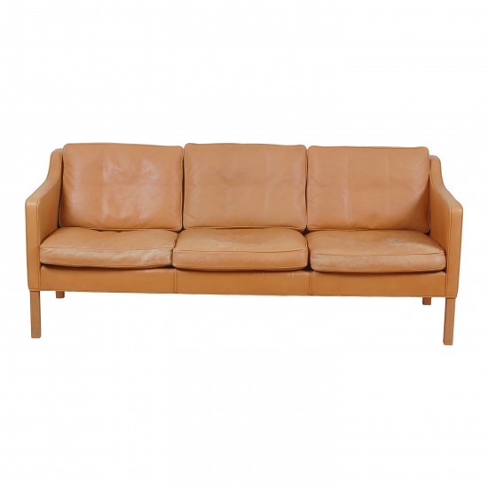 Børge Mogensen 2323 3 pers sofa i patineret lyst læder