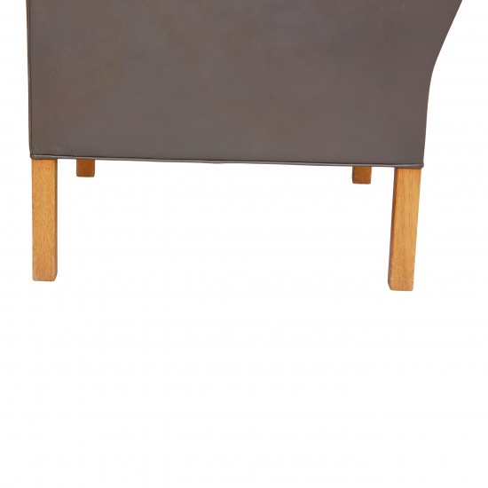 Børge Mogensen 2321 armchair with original gray patinated leather and oak legs
