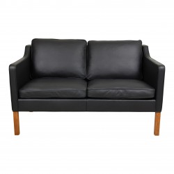 Børge Mogensen 2-pers sofa nypolstret  med sort bizon læder  Børge Mogensen 2-pers sofa nypolstret  med sort bizon læder