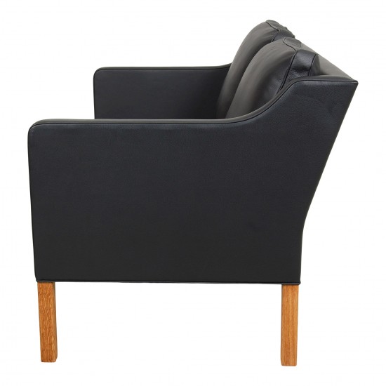 Børge Mogensen 2-pers sofa nypolstret  med sort bizon læder 