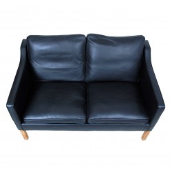 Børge Mogensen 2322 2pers sofa i sort bizon læder og egetræ