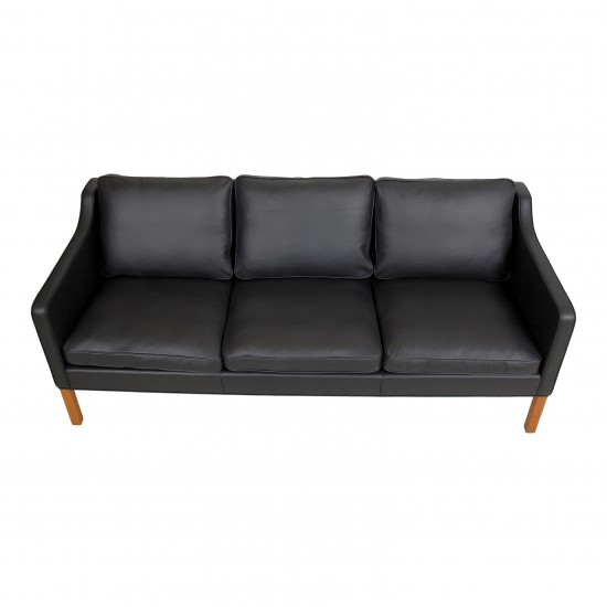 Børge Mogensen 3pers sofa 2323 nypolstret i sort bizon læder