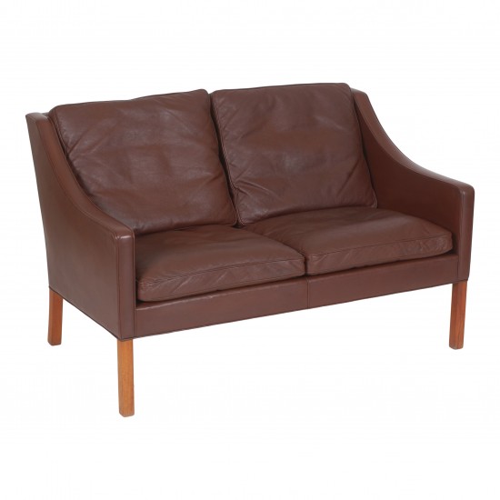 Børge Mogensen 2 pers 2208 sofa i patineret brun læder