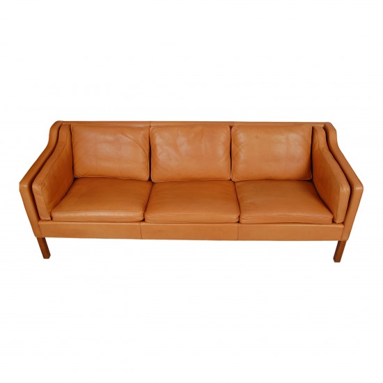 Børge Mogensen 2213 3.pers sofa i patineret lyst cognac læder