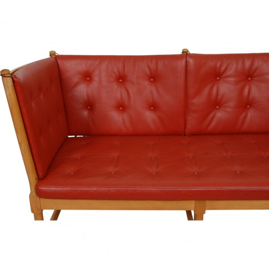 Børge Mogensen Spoke-back sofa in red leather