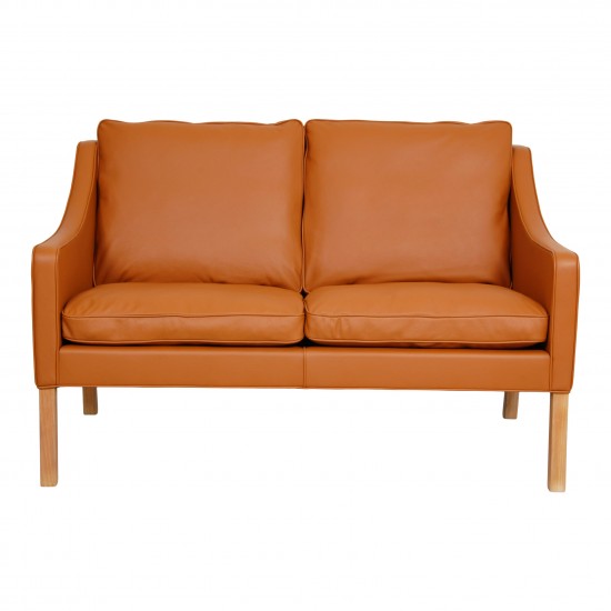 Børge Mogensen 2 pers sofa model 2208, nypolstret i cognac læder