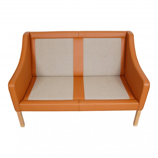 Børge Mogensen 2 pers sofa model 2208, newly upholstered with cognac bison leather