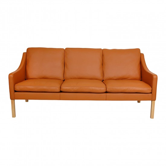 Børge Mogensen Sofa, Model 2209, nypolstret i cognac bizon læder