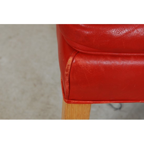 Børge Mogensen Wingchair in red leather with ottoman (2) 