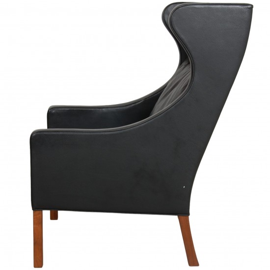 Børge Mogensen Wingchair with ottoman in black leather 8