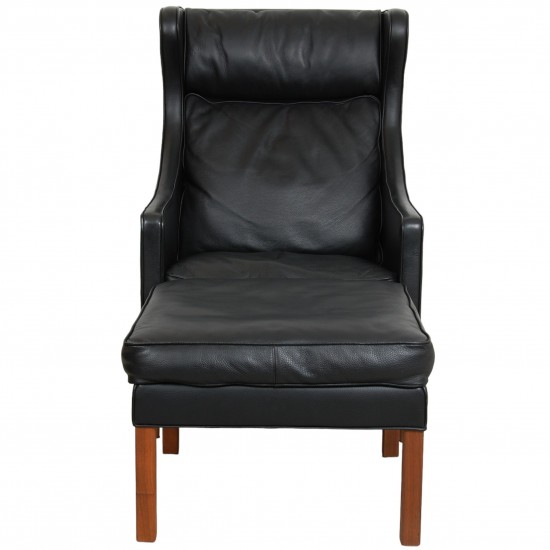 Børge Mogensen Wingchair with ottoman in black leather 8