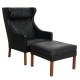 Børge Mogensen Wingchair with ottoman in black leather 8