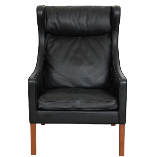 Børge Mogensen Wingchair with ottoman in black leather 8